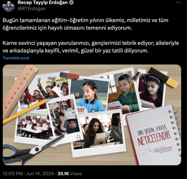 Cumhurbaşkanı Erdoğan'dan karne alan öğrencilere mesaj - Resim: 0