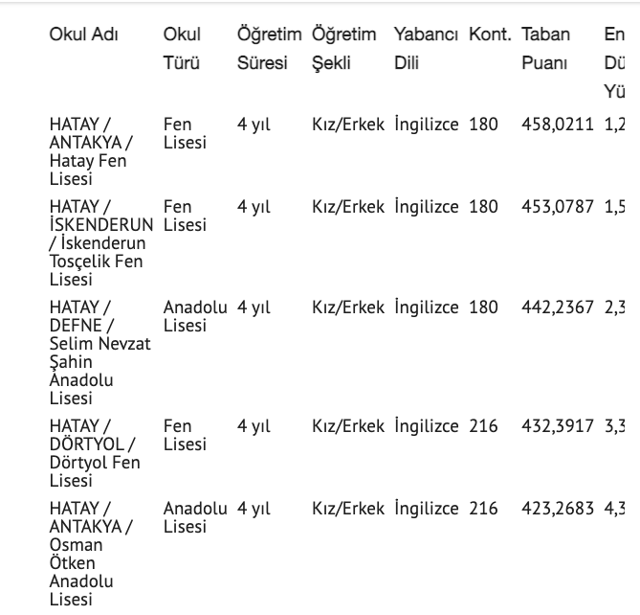 Hatay liseleri taban puanları 2021 MEB yüzdelik dilim tablosu - Resim: 0