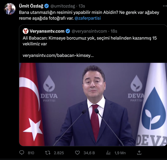 Ümit Özdağ'dan Ali Babacan'a ağır sözler! "Bana utanmazlığın resmini yapabilir misin Abidin?" - Resim: 0