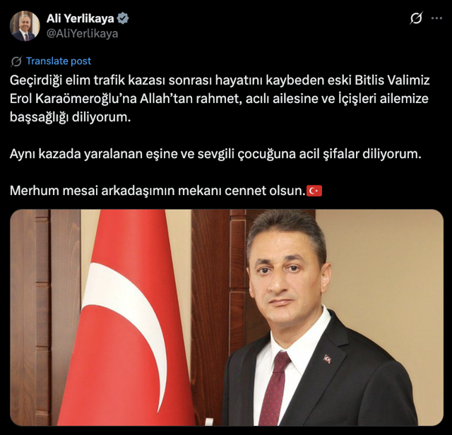 Bakan Yerlikaya'dan vefat eden Karaömeroğlu için taziye mesajı - Resim: 0