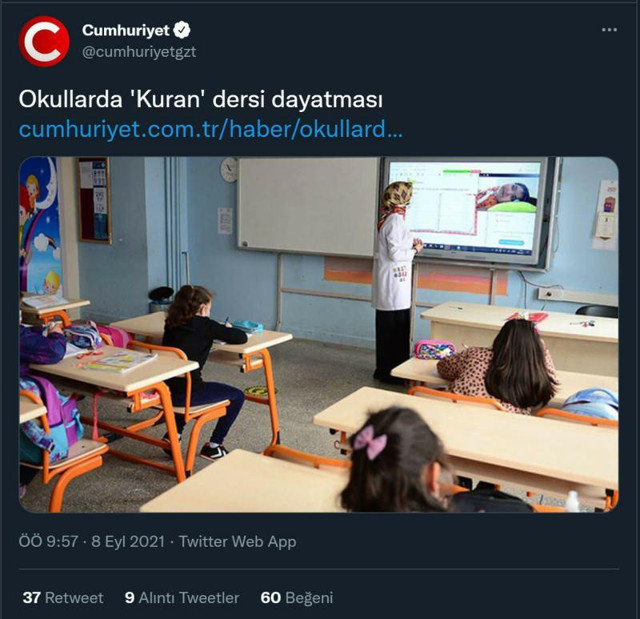 Bir Cumhuriyet klasiği! Okullarda seçmeli Kur’an dersini dayatma olarak servis etti - Resim: 0