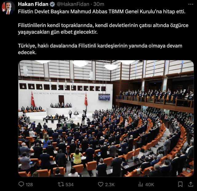 Bakan Hakan Fidan: "Türkiye, Filistinli kardeşlerinin yanında olmaya devam edecek" - Resim: 0