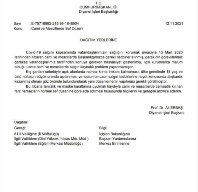 Diyanet'ten genelge! Camide namazlardaki koronavirüs kuralı kaldırıldı! Namazda saf tutulacak mı? - Resim: 0