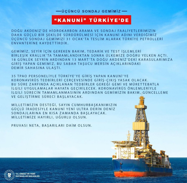 Fatih Dönmez müjde verdi! Üçüncü sondaj gemisi Kanuni Türkiye'de! - Resim: 0