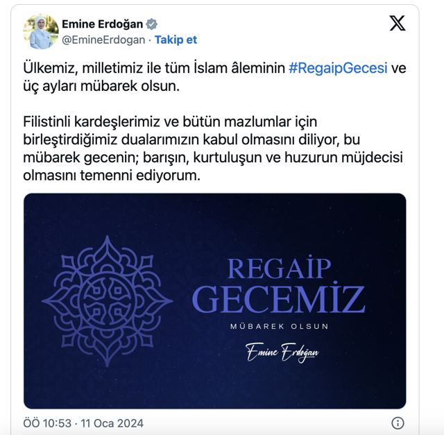 Emine Erdoğan'dan Regaip Kandili mesajı - Resim: 0
