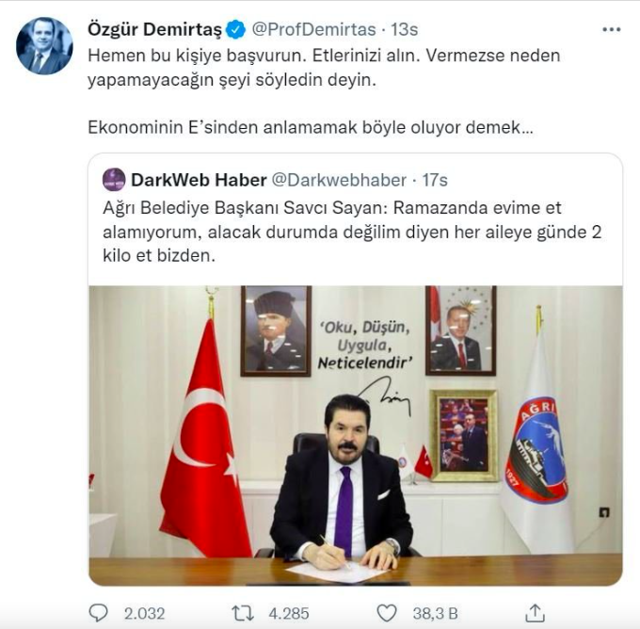 Özgür Demirtaş'tan Savcı Sayan'ın 'Ramazan'da 2 kilo et dağıtacağım' sözüne tepki - Resim: 0