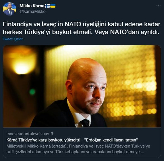 Finlandiyalı milletvekili Türkiye'yi boykot çağrısı!Tatile gitmeyin, Türk kebabı yemeyin - Resim: 0
