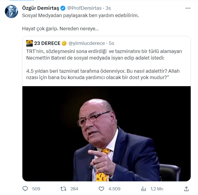 Özgür Demirtaş 'şakkadanak' Necmettin Batırel'e yardıma koştu! Tazminat almak için yardım istemişti - Resim: 0