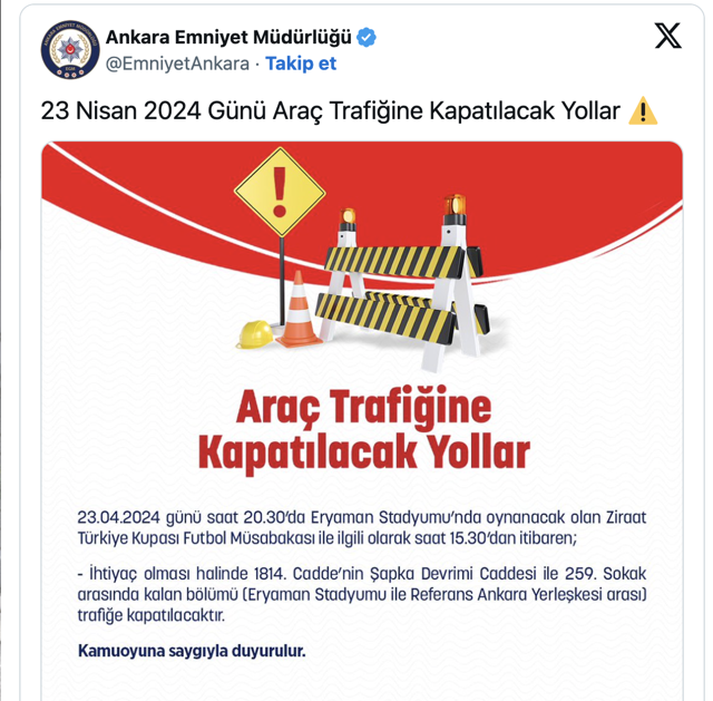 Ankara'da bugün bazı yollar trafiğe kapatılacak - Resim: 0
