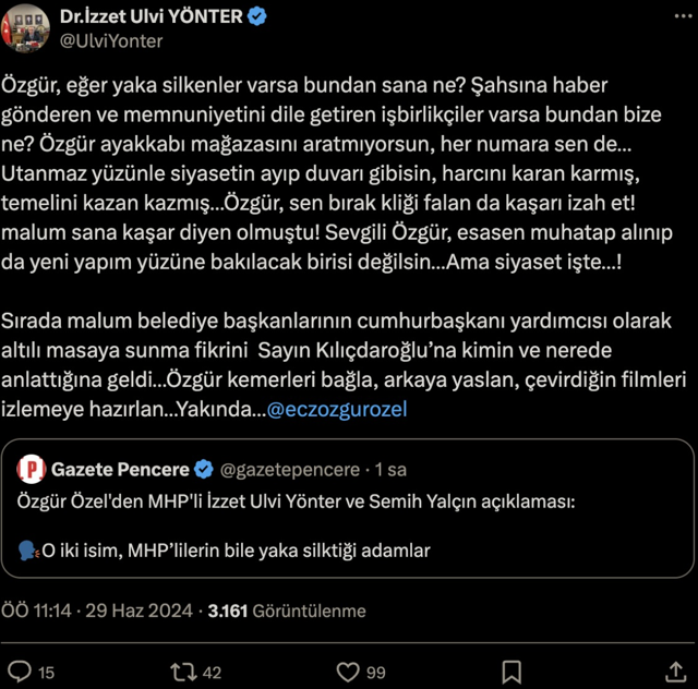 MHP'li Yönter'den Özgür Özel'e sert tepki! "Çevirdiğin filmleri izlemeye hazırlan" - Resim: 0