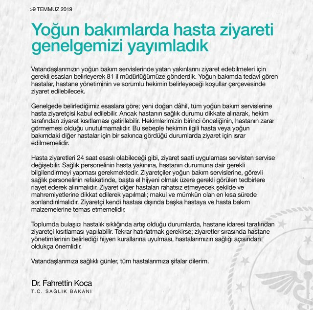 Bakan Fahrettin Koca genelgeyi duyurdu! Yoğun bakımlarda yeni dönem! - Resim: 0
