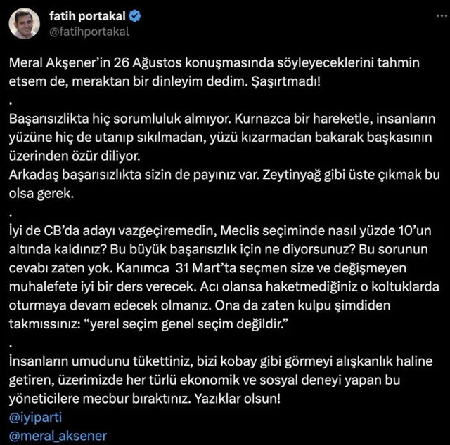 Fatih Portakal Meral Akşener'i topa tuttu: Yazıklar olsun! - Resim: 0