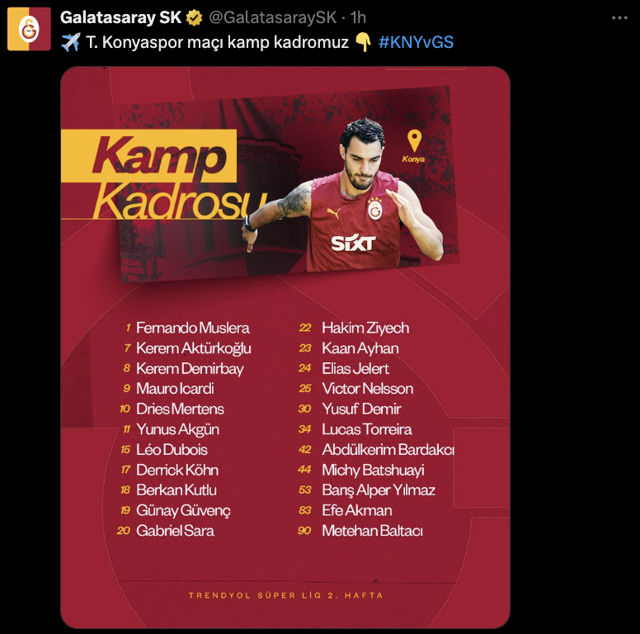 Galatasaray'ın Konyaspor maçı kamp kadrosu belli oldu! 3 eksik... - Resim: 0