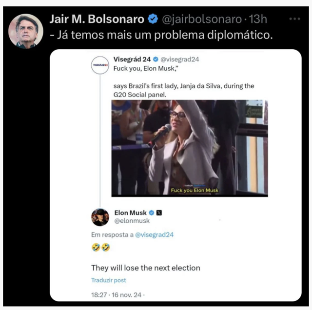 Brezilya Devlet Başkanı'nın eşinden Elon Musk'a küfür! Musk'tan yanıt gecikmedi - Resim: 1