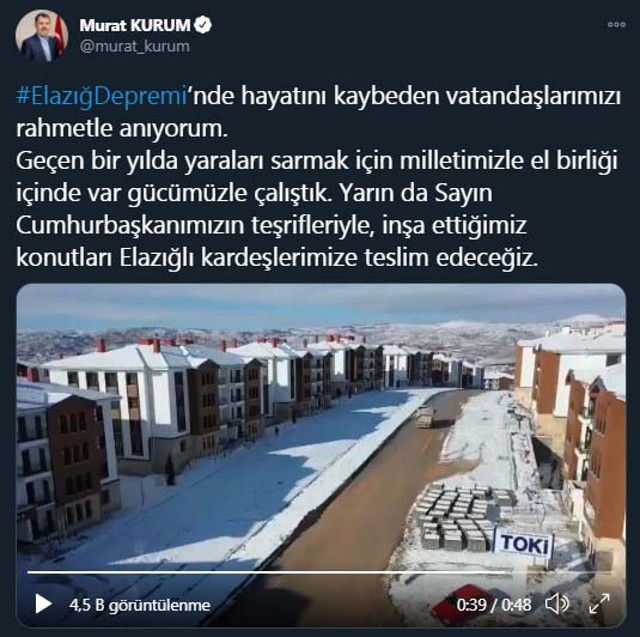 Bakan Murat Kurum: Elazığ'da inşa ettiğimiz konutları yarın teslim edeceğiz - Resim: 0