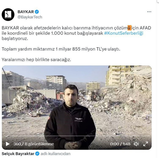 Selçuk Bayraktar duyurdu: BAYKAR'dan depremzedelere 1000 konut desteği! - Resim: 0