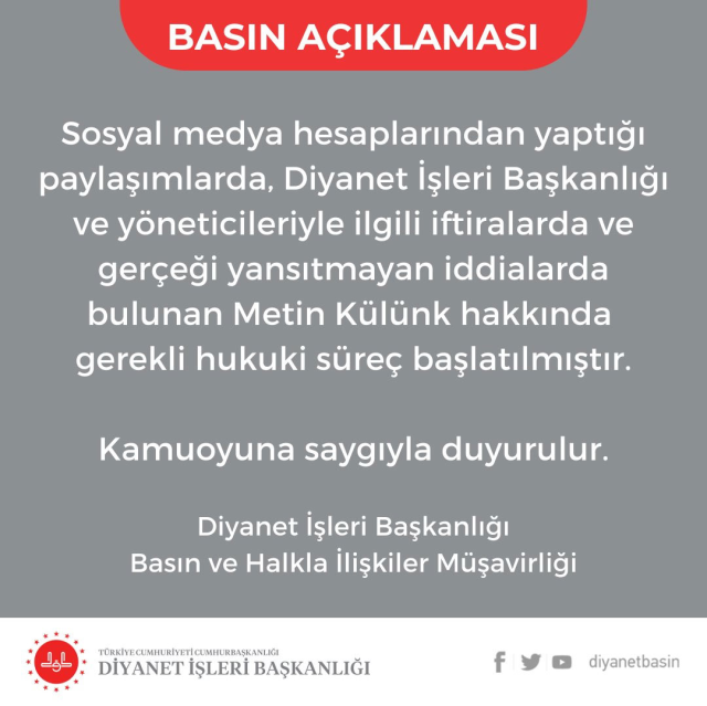 Diyanet'ten Metin Külünk hakkında suç duyurusu - Resim: 0