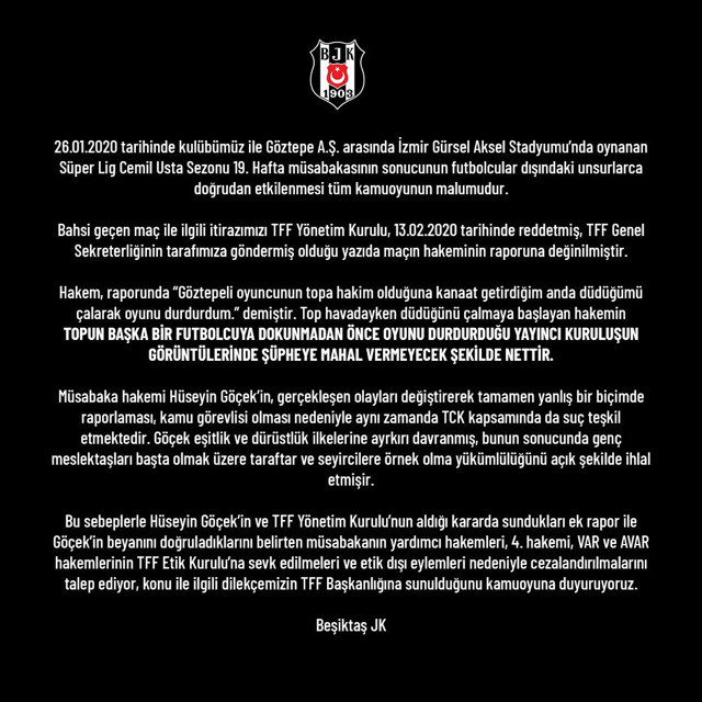 Beşiktaş'tan kural hatası açıklaması: Cezalandırın - Resim: 0