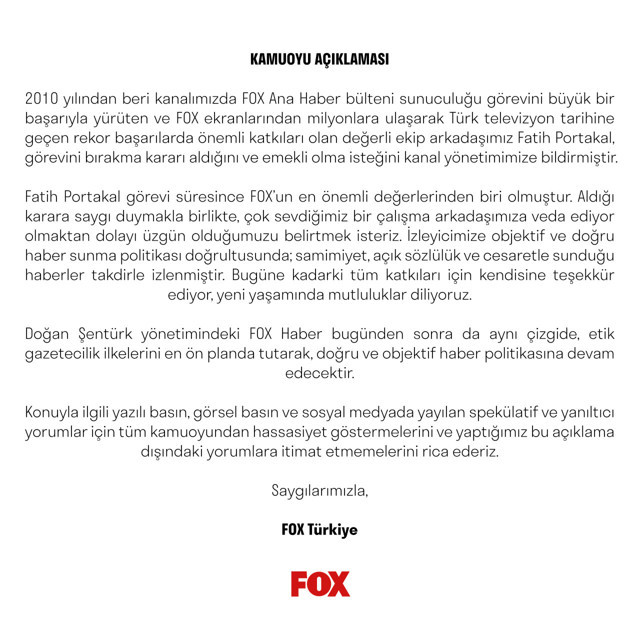 FOX TV'den Fatih Portakal açıklaması! İstifayı doğruladı 'Fatih Portakal emekli' oldu - Resim: 0