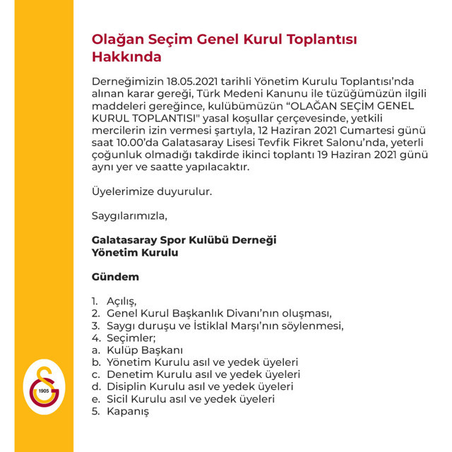 Galatasaray'da seçim tarihi belli oldu - Resim: 0