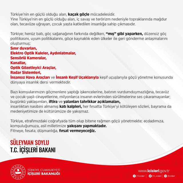 İçişleri Bakanı Soylu'dan kaçak göçle mücadeleye ilişkin açıklama - Resim: 0