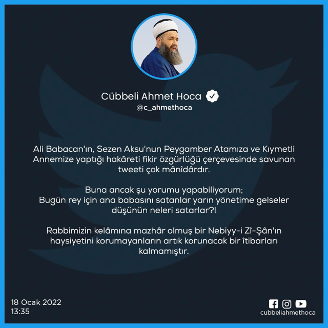 Cübbeli Ahmet Hoca'dan Ali Babacan'a zehir zemberek sözler: Bugün rey için ana babasını satanlar... - Resim: 0