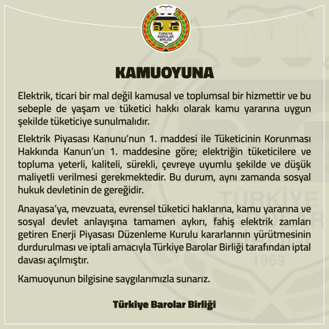 Türkiye Barolar Birliği elektrik faturası zamlarının iptali için dava açtı - Resim: 0