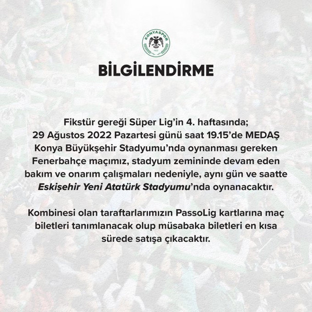 Konyaspor - Fenerbahçe maçı Eskişehir'de oynanacak! İşte nedeni... - Resim: 0