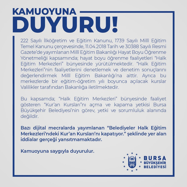 Bursa'da Kur'an Kursları kapatılıyor mu? Bursa Büyükşehir'den açıklama - Resim: 0