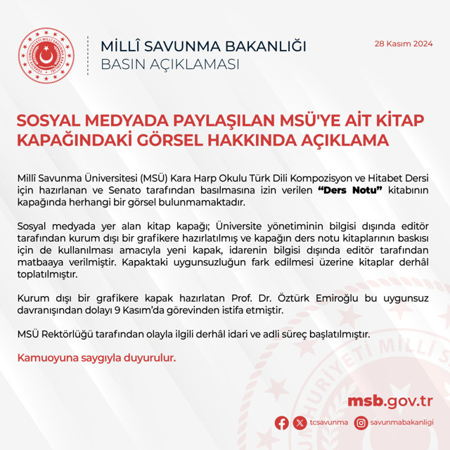 MSB'den, sosyal medyada paylaşılan kitap kapağına ilişkin açıklama - Resim: 0