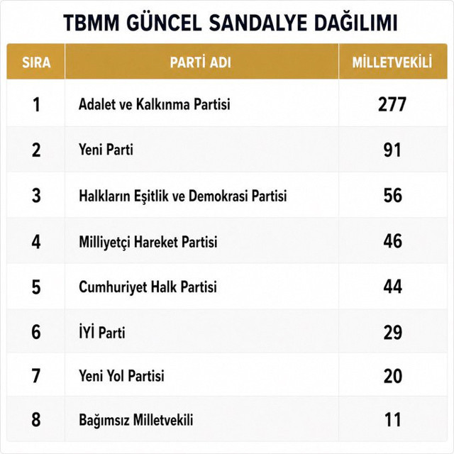 tbmm vekil dağılımı tablosu