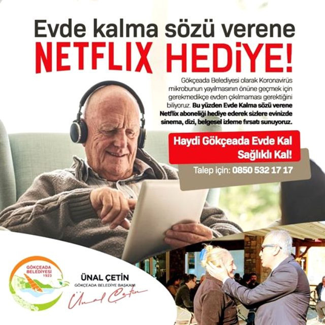 Gökçeada Belediyesi evde kalmayı teşvik etmek için Netflix üyeliği hediye edecek - Resim: 0