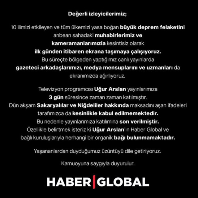 Uğur Arslan tepki çeken skandal sözler için özür diledi! Haber Global açıklama yaptı - Resim: 1