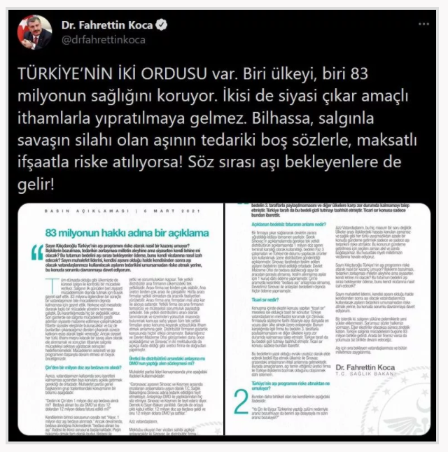 Bakan Fahrettin Koca'dan Kılıçdaroğlu'nun 'bedava koronavirüs aşısı' iddiasına tepki - Resim: 0