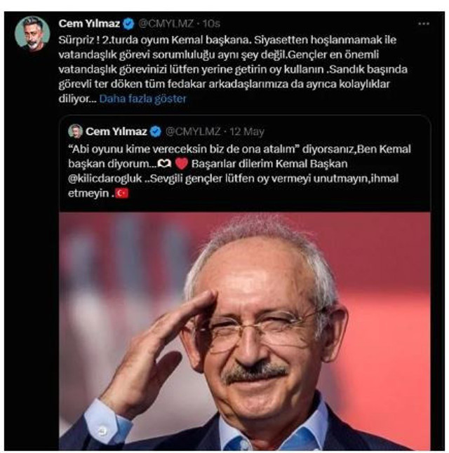 Cem Yılmaz 'Sürpriz' deyip ekledi: İkinci turda oyum... Gençlere çağrı yaptı - Resim: 0