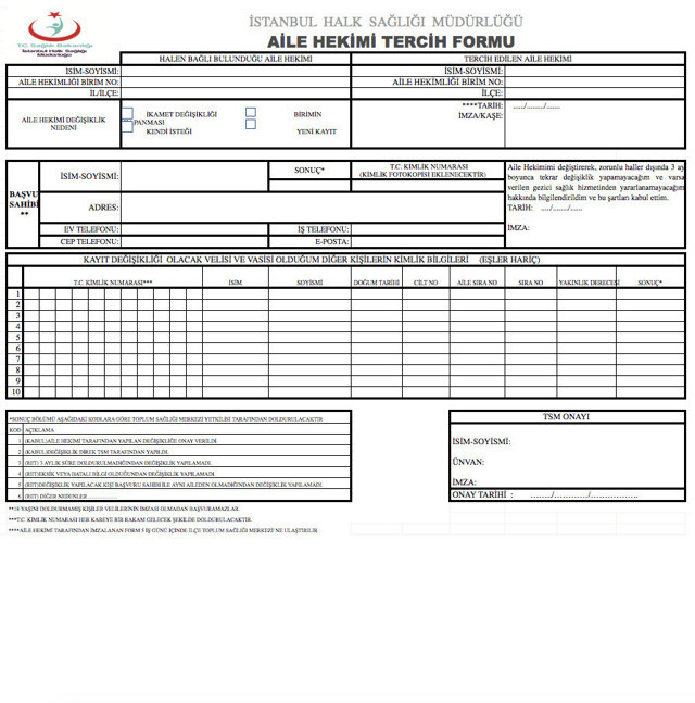Aile hekimi değistirme formu 2020 nasıl doldurulur? - Resim: 0