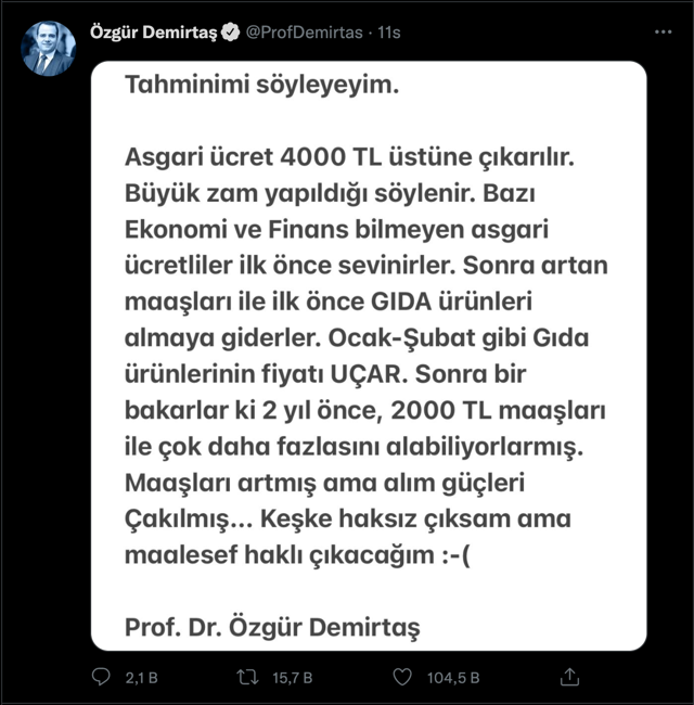 Prof. Dr. Özgür Demirtaş'tan asgari ücret yorumu! 'Asgari Ücreti 100.000 TL yapın işe yaramaz' - Resim: 0