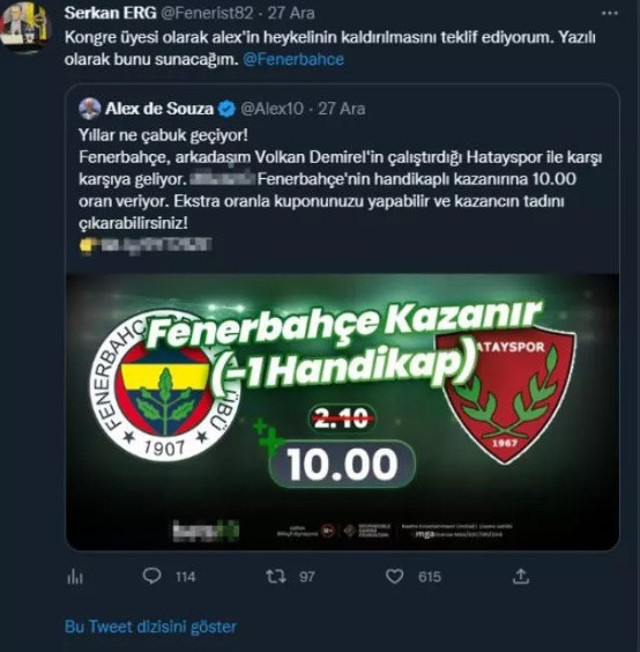 "Alex de Souza'nın heykeli yıkılsın" dedi taraftarlar çılgına döndü! Tweet krizi büyüyor... - Resim: 0