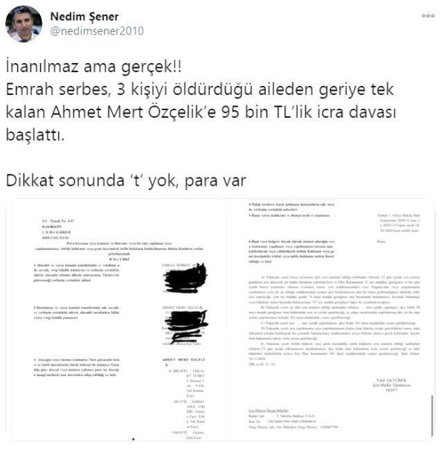 Emrah Serbes trafik kazasında öldürdüğü aileden sağ kalan kişiye icra takibi başlattı - Resim: 2