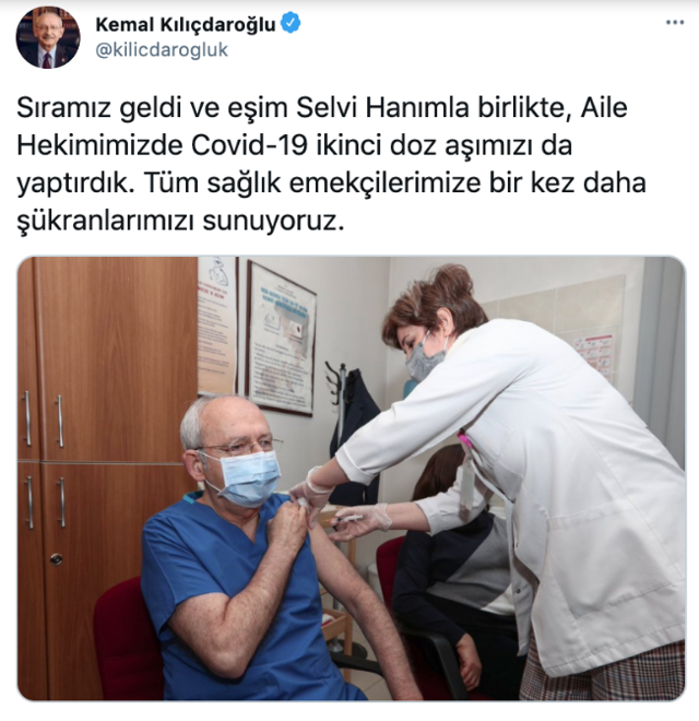 CHP Lideri Kemal Kılıçdaroğlu koronavirüs ikinci doz aşıyı yaptırdı teşekkür etti - Resim: 0