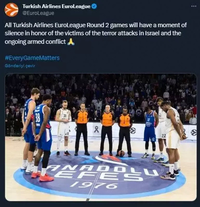 Anadolu Efes'ten Euroleague yönetimine İsrail için saygı duruşu tepki - Resim: 0