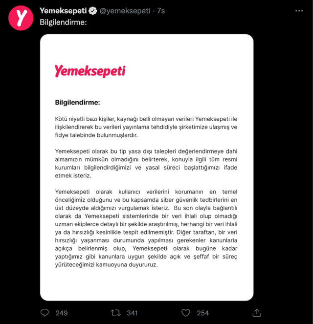 50 milyon kişinin bilgileri çalındı! Hackerlar mesaj gönderdi Yemeksepeti'nden fidye istedi - Resim: 2