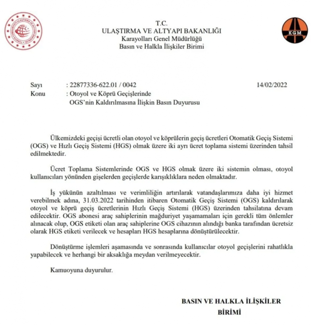 Otoyol ve köprü geçişlerinde OGS kaldırıldı! Artık geçiş yapamayacaklar - Resim: 0