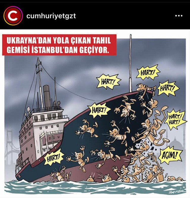 Cumhuriyet'ten tahıl koridoru için Türkiye'yi aşağılayan karikatür! - Resim: 0