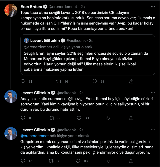 Levent Gültekin ile Eren Erdem birbirine girdi! Devletle irtibatlı CHP'liler Kılıçdaroğlu'nun adaylığını istiyor - Resim: 1