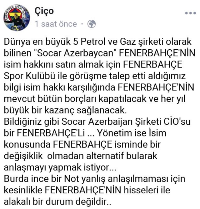 Fenerbahçe isim hakkını Azerbaycan petrol devi Socar'a mı satıyor - Resim: 0