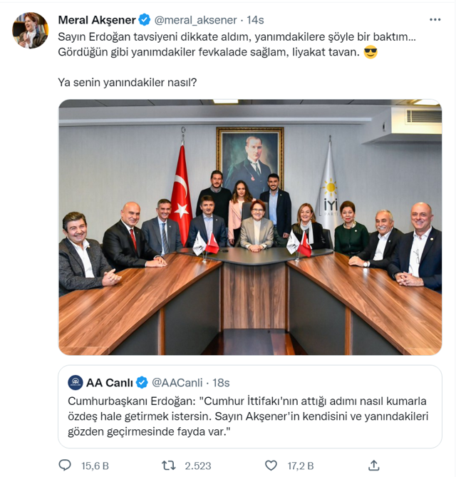Meral Akşener'den Cumhurbaşkanı Erdoğan'a fotoğraflı yanıt! Gördüğün gibi yanımdakiler... - Resim: 0