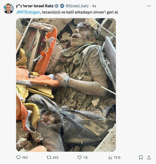 Yahya Sinvar'ın ölümü sonrası Yisrael Katz'ın skandal paylaşımına Dışişleri'nden fotoğraflı yanıt - Resim: 0