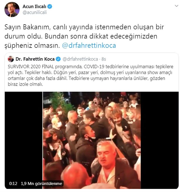 Bakan Koca Survivor finalindeki videoyu paylaşıp uyardı! Acun bakın ne yanıt verdi - Resim: 0