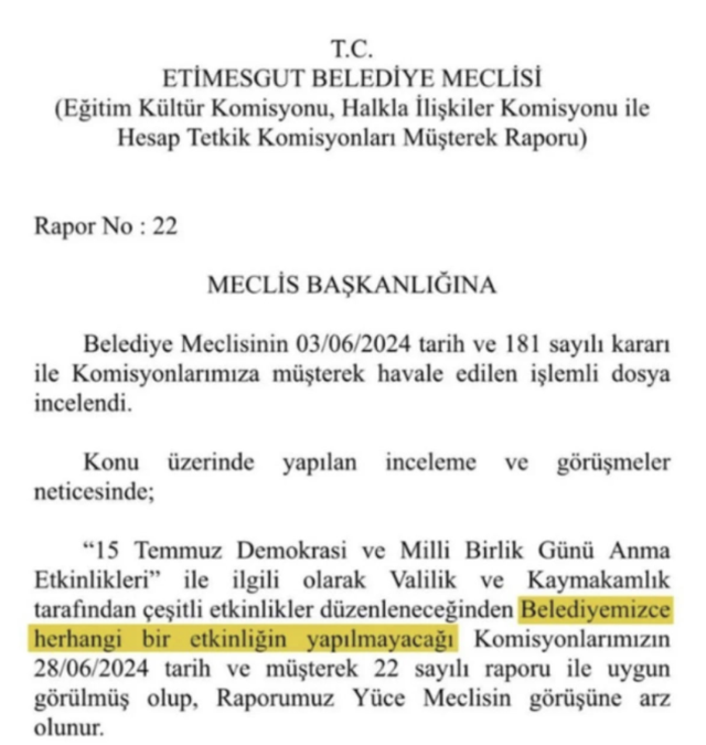 Etimesgut Belediyesi'nden tartışma yaratacak '15 Temmuz' kararı! O gün hiçbir etkinlik yapılmayacak - Resim: 0